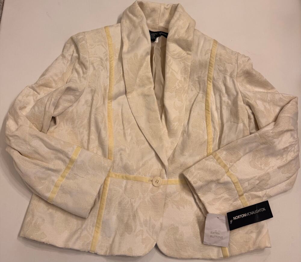 NWT Y2K Norton McNaughton White/Gold Jacquard Floral Blazer Jacket Size 16